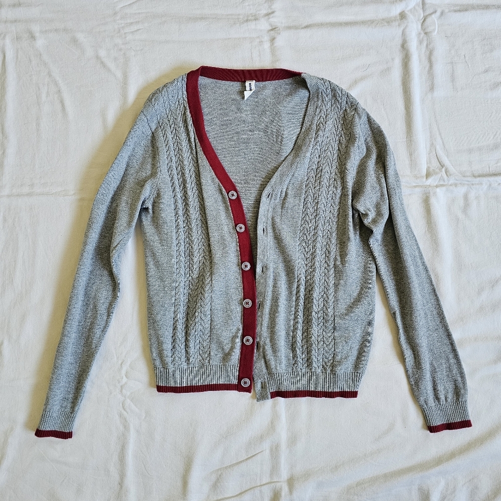 Stylish Gray and Red Kids' Cardigan Sweater